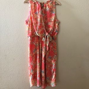 KARIN STEVENS Sleeveless Orange Floral Dress - 14